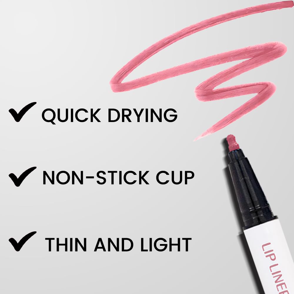 evpct Longwear Liquid Lip Liner Stain Marker Pen Long Lasting Waterproof, Dusty Pink Matte Semi Permanent 24 Hour Lip Liner and Lipstick Combo, Korean Color Stay Lipliner All Day, Lips Stain peel off