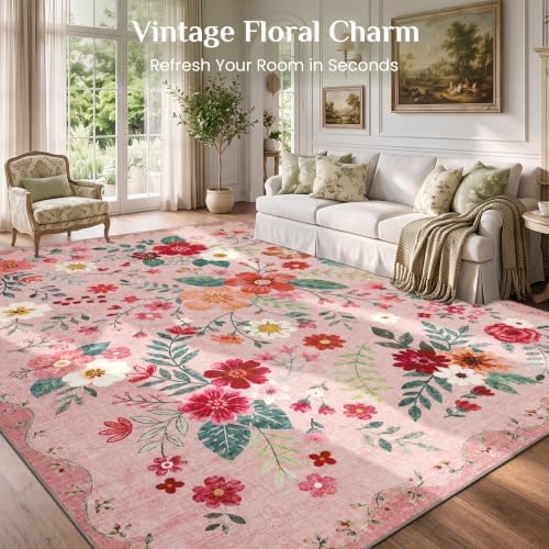 JOLLYVOGUE Floral Area Rug 6x9, Washable Rug - Image 2