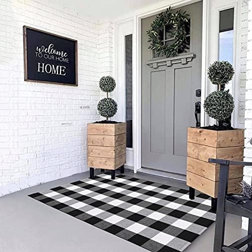 MUBIN Fall Decor Cotton Buffalo Plaid Rug, Washable Doormat Foldable Area Rug - Image 5