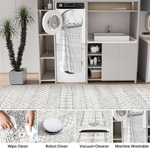 Rug Runners 2x8 for Hallway: Washable Moroccan Non Slip Rugs Geometric Grey - Image 6