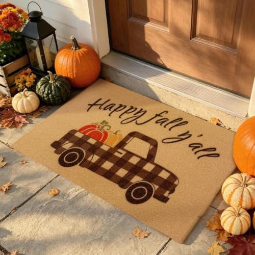 Fall Door Mat, Non Slip Front Porch Pumpkin Welcome Mat 24"x36" by PKFEDR