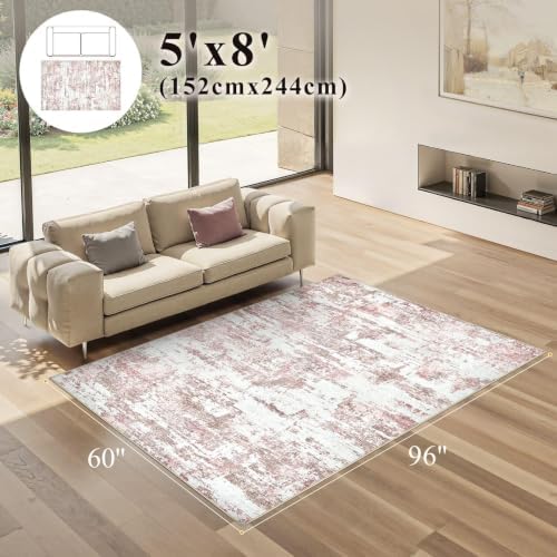 5x8 Area Rugs Abstract Washable Living Room Rug - Image 2