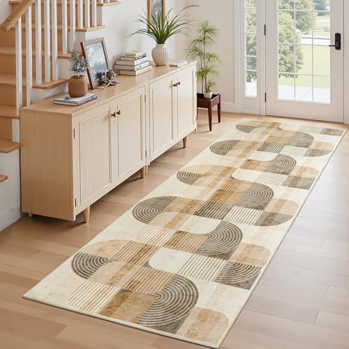 Washable Modern Geometric Hallway Runner Rug - Image 4