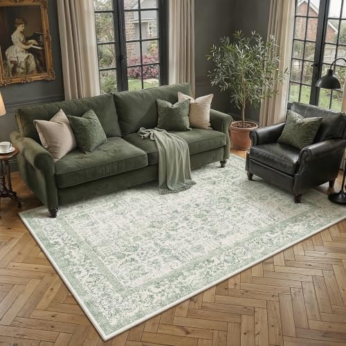 PureCozy Sage Green Area Rug 5x8 Vintage Floral - Image 2