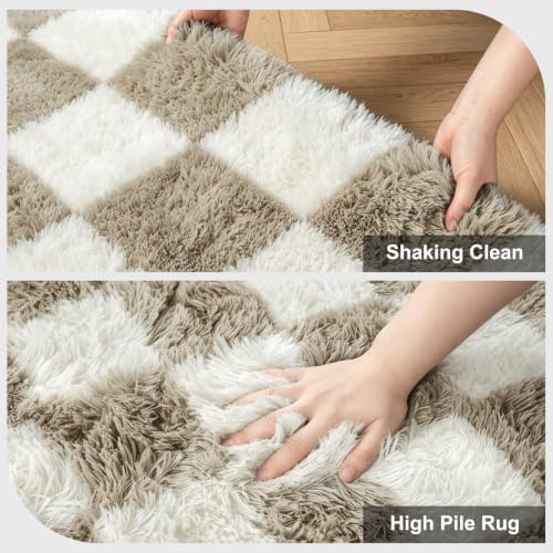 Large Shag Area Rug for Bedroom, 9x12 Ft Beige and White Area Rug Classic - Image 5