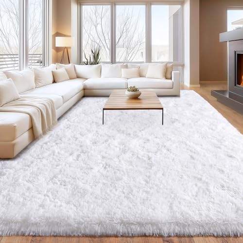 White Living Room Area Rug Shaggy Bedroom Carpet High Pile Fuzzy Rugs 6x9ft by Isdook