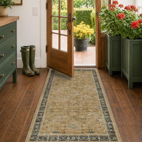 Hazo Haus Washable 3x6 Large Mudroom Area Rug, Bohemian Kitchen Floor Rug by HazoHaus