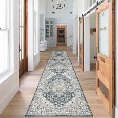 2x10 Washable Runner Hallway Rug Blue Beige Multi by Dotiiorug