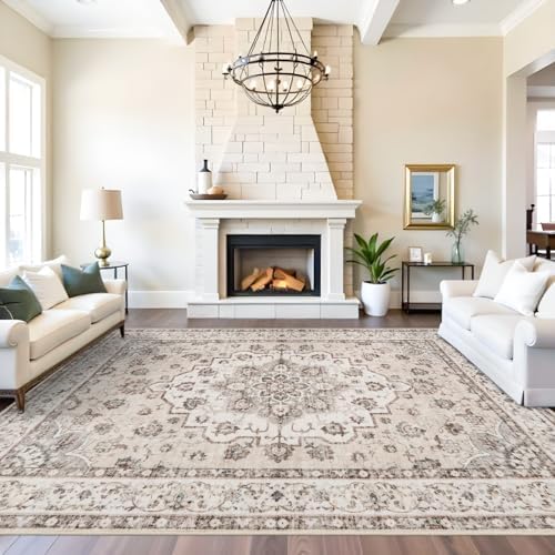 Washable 9x12 Large Area Rug: Non-Slip Stain Resistant Living Room Rugs Vintage by HYHAOYUNLAI