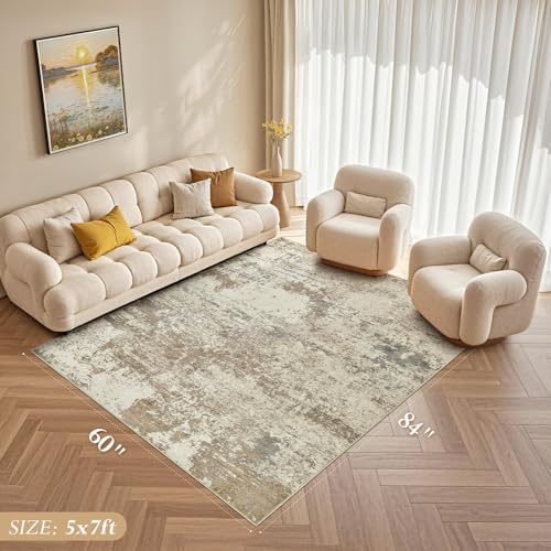 Area Rug Living Room-5X7 Abstract Washable Rug Khaki - Image 6