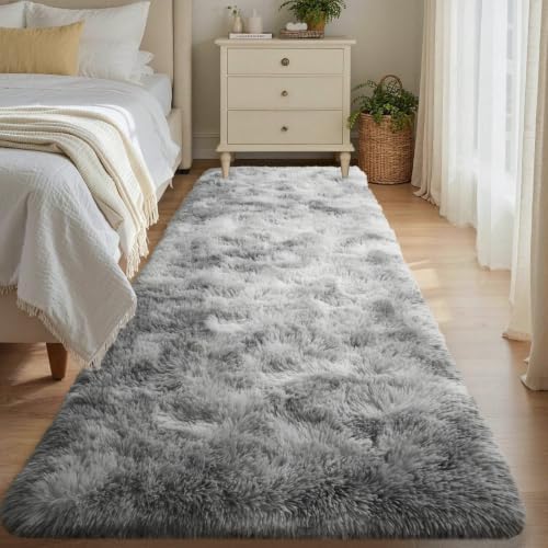 2x10 Tie-dye Grey Fluffy Soft Runner Rug Non-Slip by ModernHomeDecor