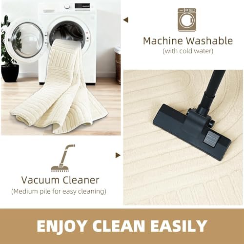 Beige Geometric 5x7 Solid Area Rug, Washable - Image 5