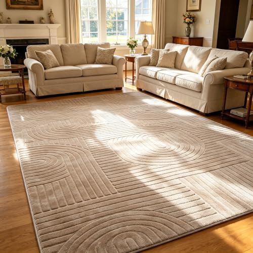 Camel Geometric 5x7 Solid Area Rug, Washable by SWGRTCarpet