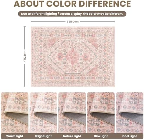 zesthome Pink Rugs for Bedroom-4x6 Area Rug for Entryway, Girls Room - Image 2