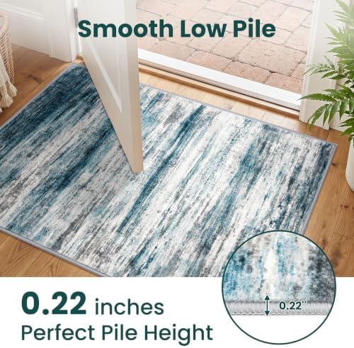 KOZYFLY Abstract Circle Rug 3Ft Washable Kitchen Round Rug Blue - Image 5