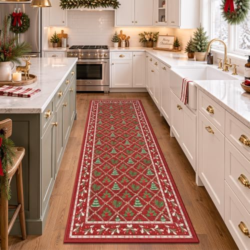 Christmas Runner Rug 2x6 Red Washable Rugs by Yarooge