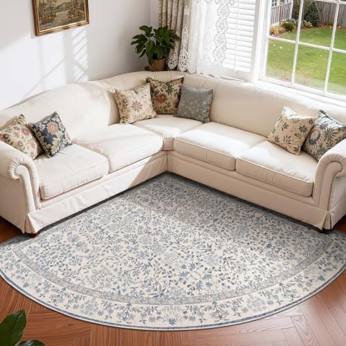 jinchan 6x6 Washable Corner Area Rug, Soft Floral Non-Slip - Image 2