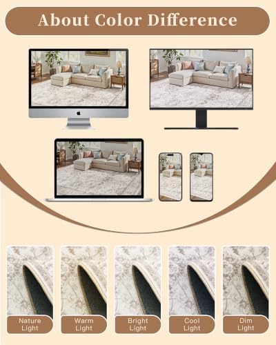 Madane Rug Runner for Hallway 2.5x10, Washable Kitchen Runner Brown/Ivory - Image 6