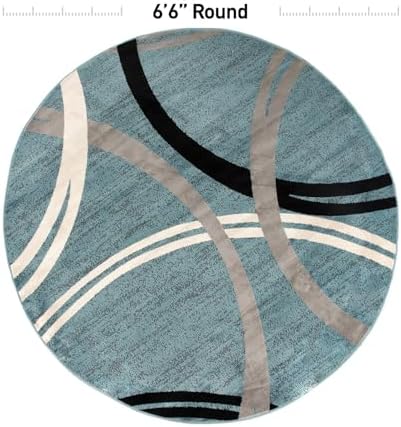 Rugshop Wavy Circles Playroom Modern Jute Backing Round Rug Blue 6'6" - Image 2