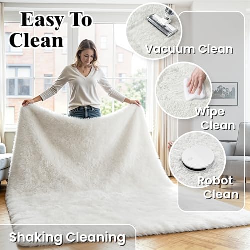 5x7 Fluffy Area Rug for Living Room: Soft Non-Slip White Bedroom Carpet - Image 6