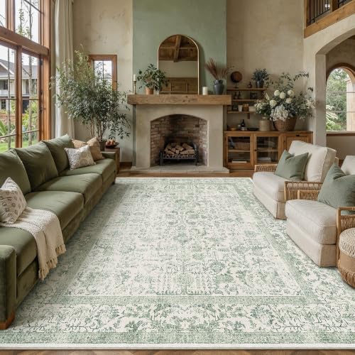 PureCozy Sage Green Area Rug 10x12 Vintage Floral by PureCozy