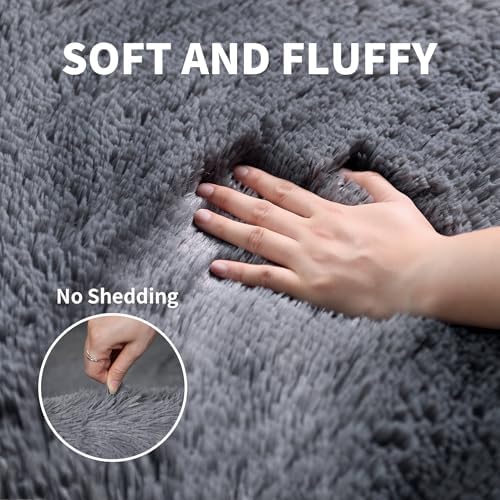 5x7 Thick Grey Shag Rug for Bedroom, Soft Plush Fluffy Carpet - Image 3