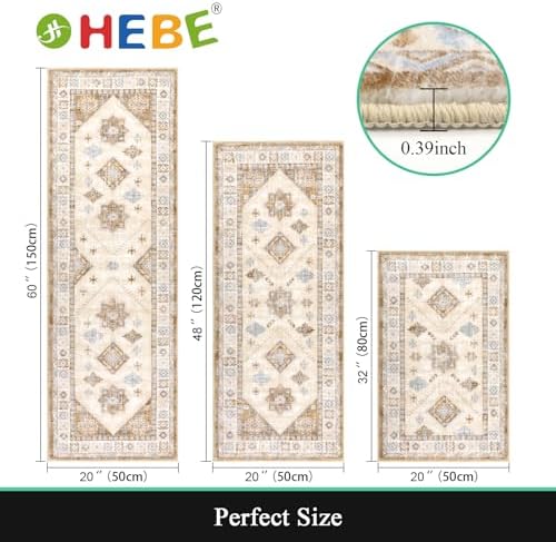 HEBE Boho Kitchen Rugs Set of 3, Non Slip Washable Kitchen Mats - Image 2