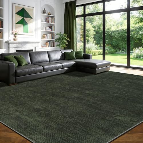 8x10 Washable Area Rug, Dark Green Solid Area Rugs - Image 2