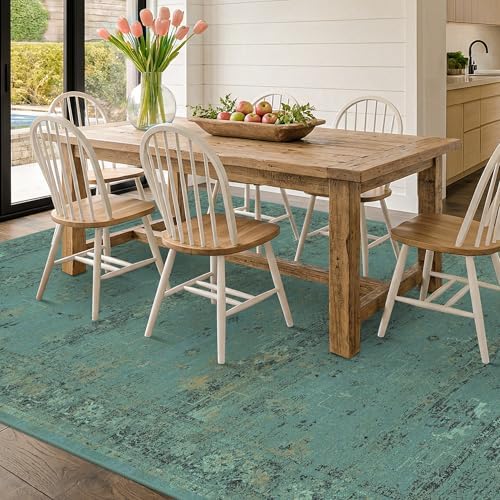 Turquoise 8x10 Washable Area Rugs - Image 3