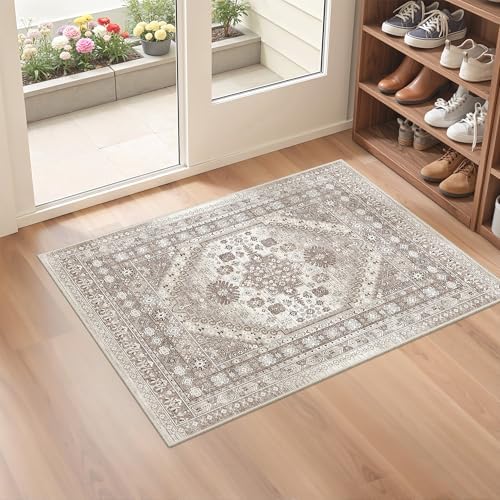 befbee 2x3 Washable Rugs, Entryway Non Slip Stain Resistant Brown Rug by Befbee