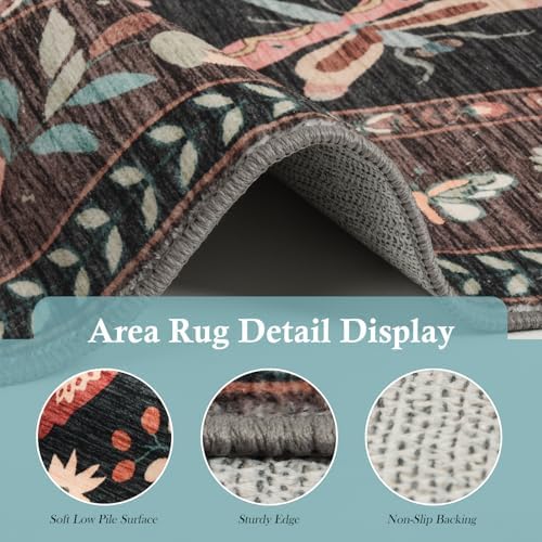 5x7 Floral Washable Rug for Living Room, Boho Area Rug - Image 6