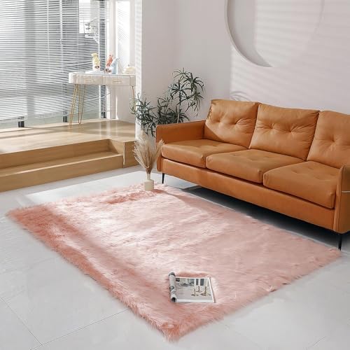 linmopm Faux Fur Rug Sheepskin Shag Fluffy Fuzzy 5x7 ft Pink Rugs by Limopmfauxfurproducts