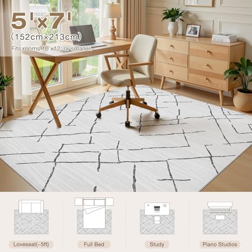 kakania Washable 5x7 Area Rug for Living Room: Boho Geometry Home Decor - Image 2