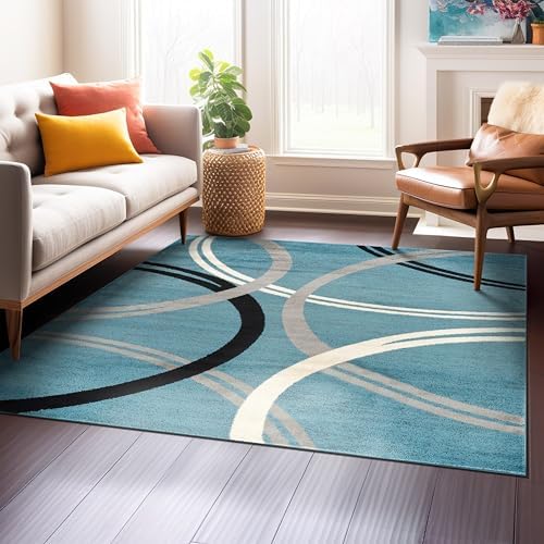Rugshop Wavy Circles Modern Non-Shedding Square Rug Blue 6'6" x 6'6" by Rugshop