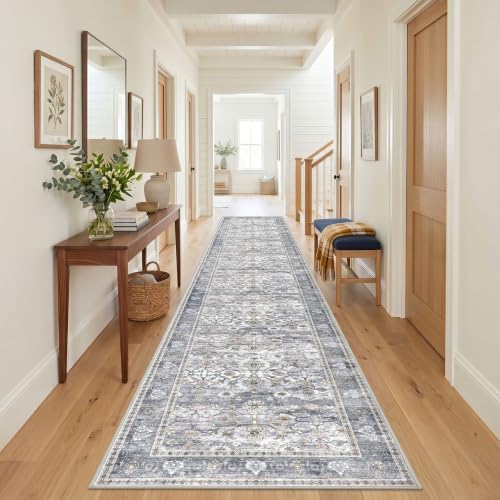 KUTA Vintage Washable Long Hallway Runner Rug 3x16 Grey Blue - Image 3