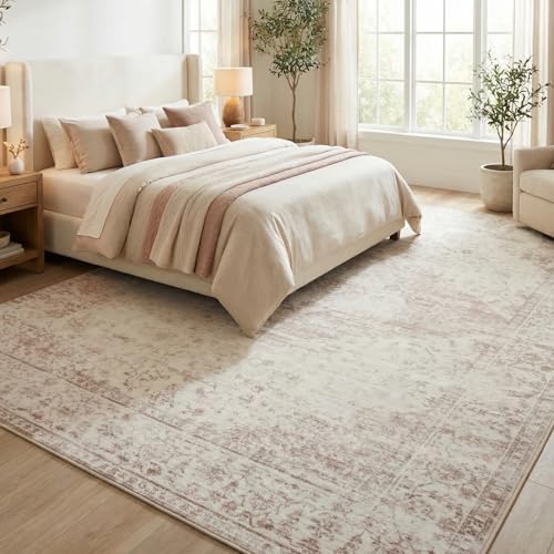 Washable Area Rug 6x9 for Living Room, Non-Slip Backing, Distressed Beige - Image 2