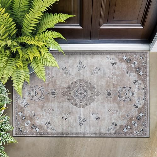 Non Slip Area Rugs 2x3 Boho Medallion Floral Non Skid Rubber Backing Easy Silk - Image 6