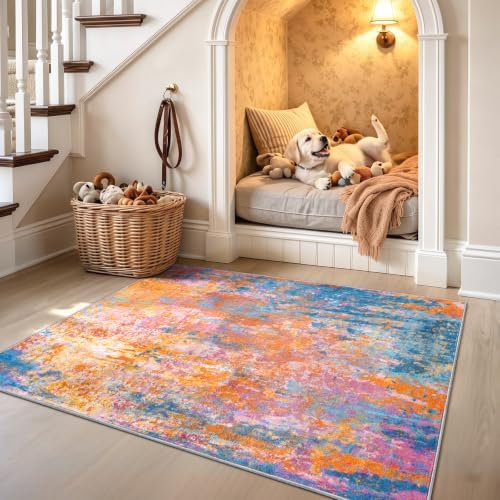 Entryway Rug 3x4 Rainbow Bedroom Area Rug Washable Non Slip Abstract Boho Rugs by OmpaaHomeDecor