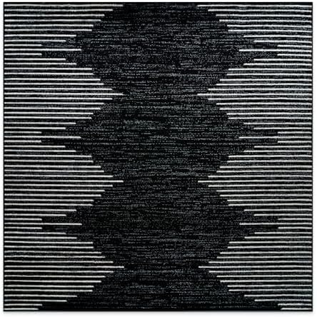 Rugshop Bohemian Stripe Stain Resistant Square Rug Black 6'6" x 6'6" - Image 3