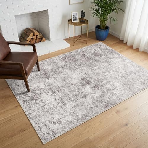 4x6 Washable Area Rug: Wide Abstract Neutral Entryway Carpet GrayCream - Image 3