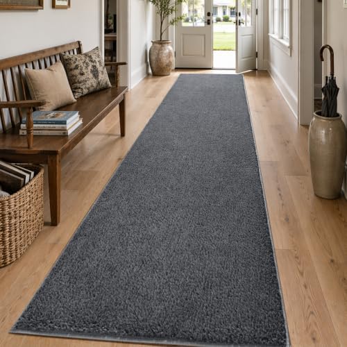 2x10 Dark Grey Solid Runner Rug Washable Non-Slip - Image 3