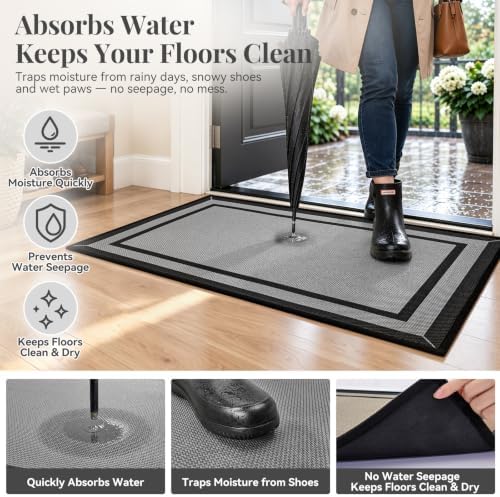 Indoor Door Mat Thin Low Profile Entryway Mats Grey 17"x30" - Image 3