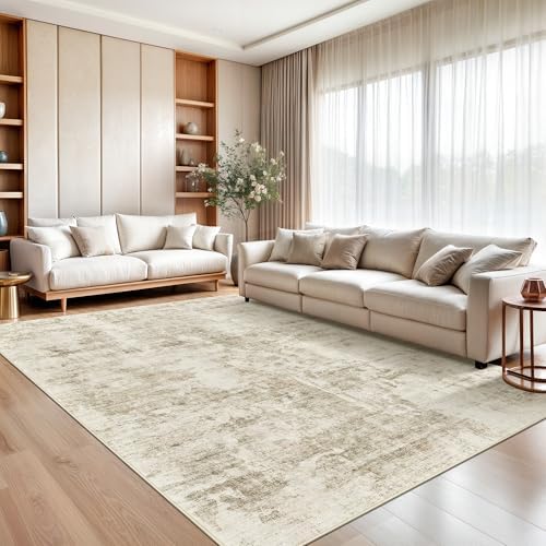Soalmost 9x12 Area Rugs for Living Room Washable Rug Abstract Beige/Gray - Image 2