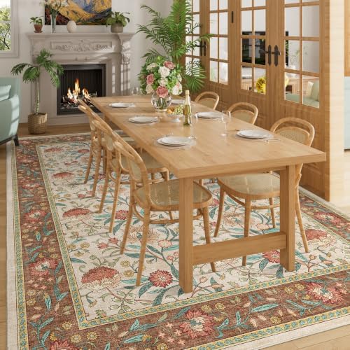 DUKINO 6x9 Area Rug, Vintage Floral Washable Rugs - Image 3