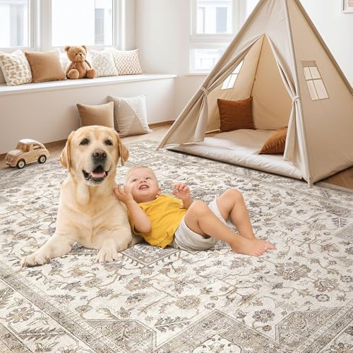 cotiled 9x13 Area Rug for Living Room, Traditional, Light Brown - Image 4