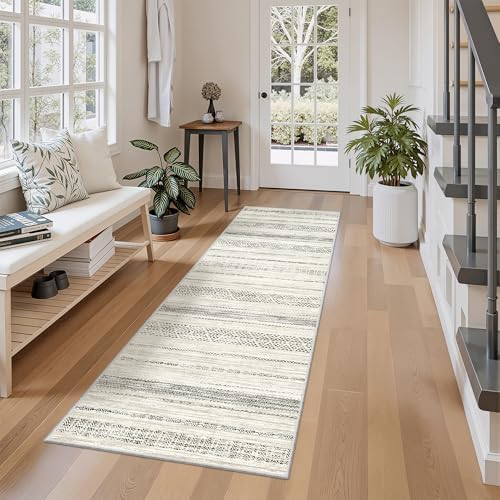 Miukiki Washable 2x6 Runner Rug Hallway Non Slip Kitchen Runner Grey by Miukiki