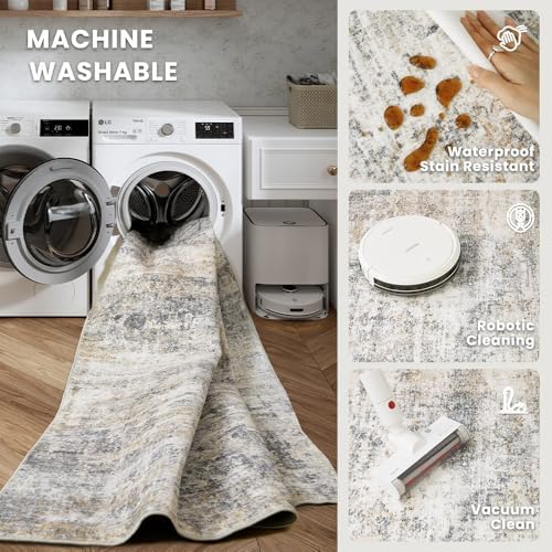 9x12 Grey Beige Washable Area Rug - Image 5