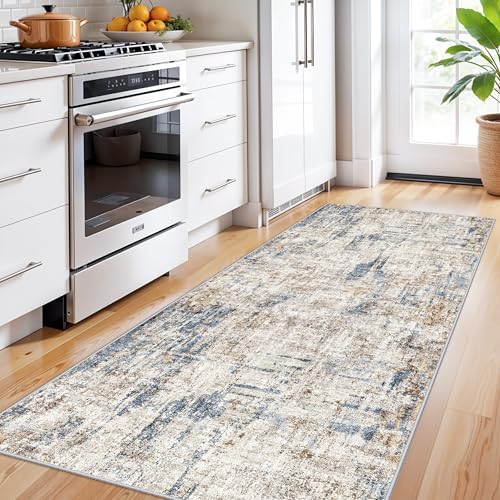 3x7 Washable Non-Slip Kitchen Runner Rug – Modern Abstract Neutral Carpet - Image 3