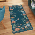 Lahome Floral Rugs for Entryway, 2x4 Washable Kitchen Rugs Blue Scalloped by Lahome