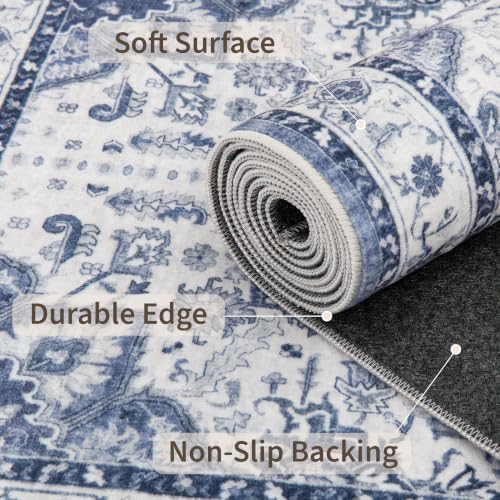 Hallway Washable 2.6x10 Runner Rug, Non Slip Vintage Kitchen Rugs Navy/Blue - Image 7